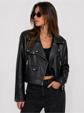NWT ANTONIO MELANI Black Leather Moto Jacket Asymmetrical Zipper Sz XL